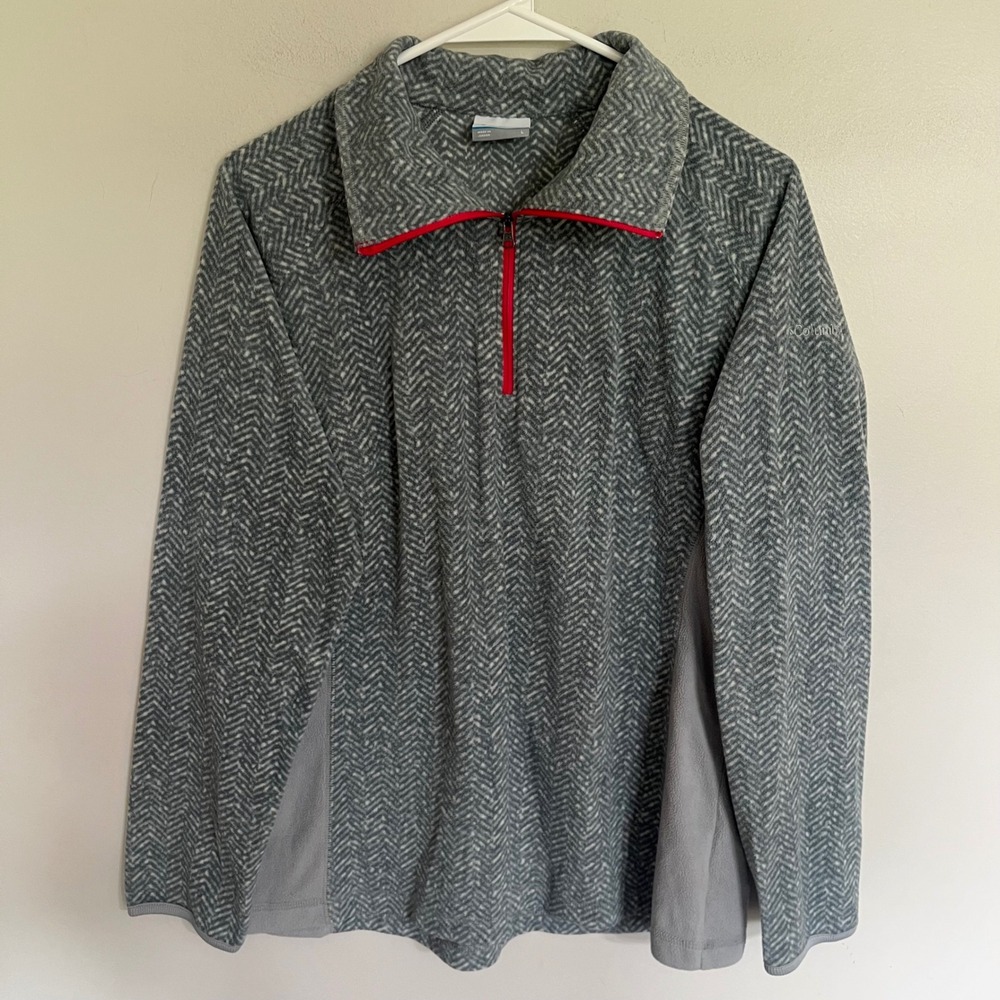 Columbia Womens Grey Herringbone Fleece Quarter Zip Pullover Sweater Large